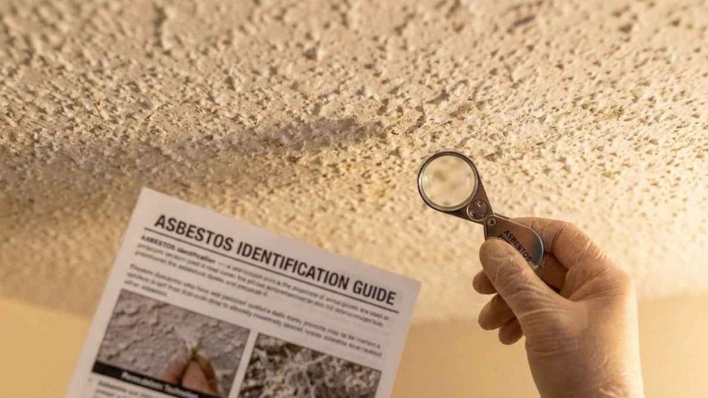 Popcorn ceiling texture in an older home (possible asbestos-containing material)